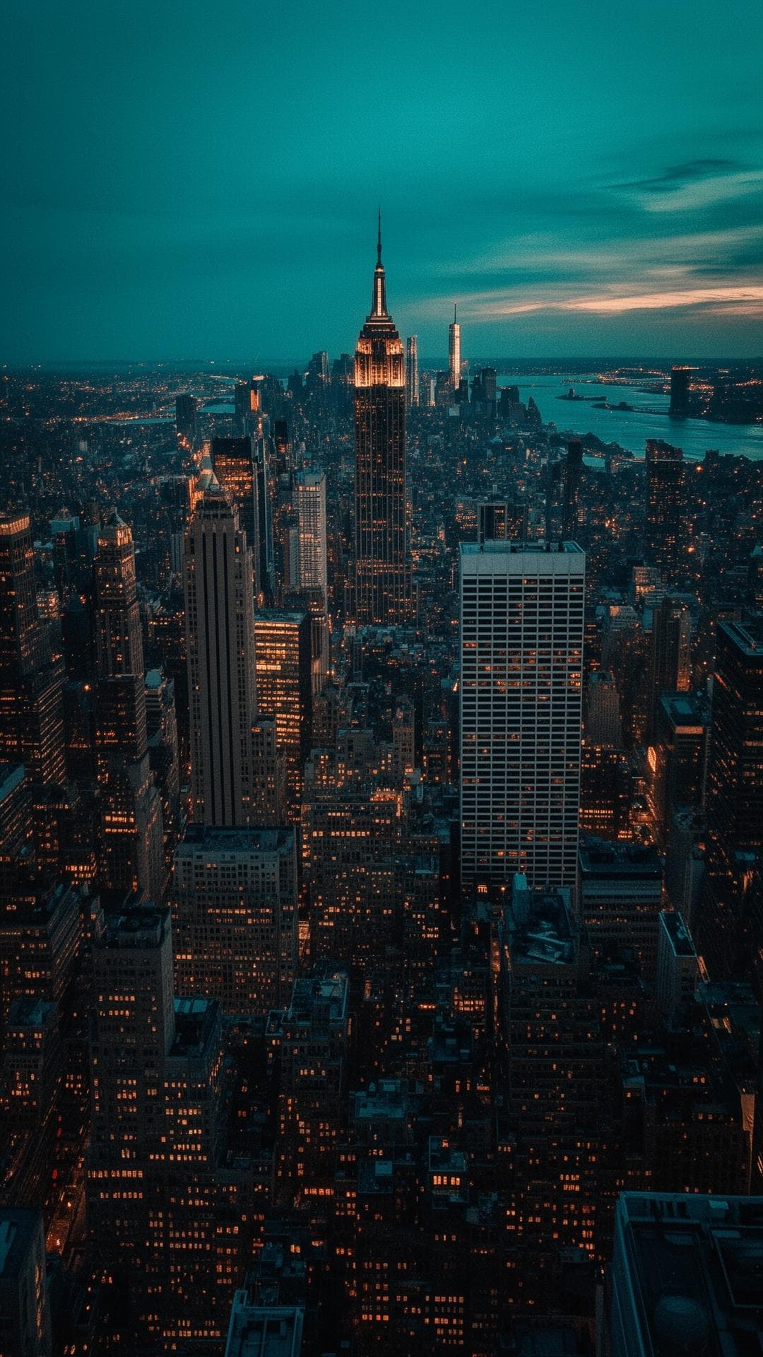 New York City skyline at dusk